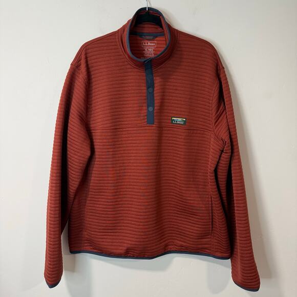 L.L. Bean Men's Airlight Knit Pullover Snap Sweatshirt Stripe Burnt Red XL - Picture 1 of 6